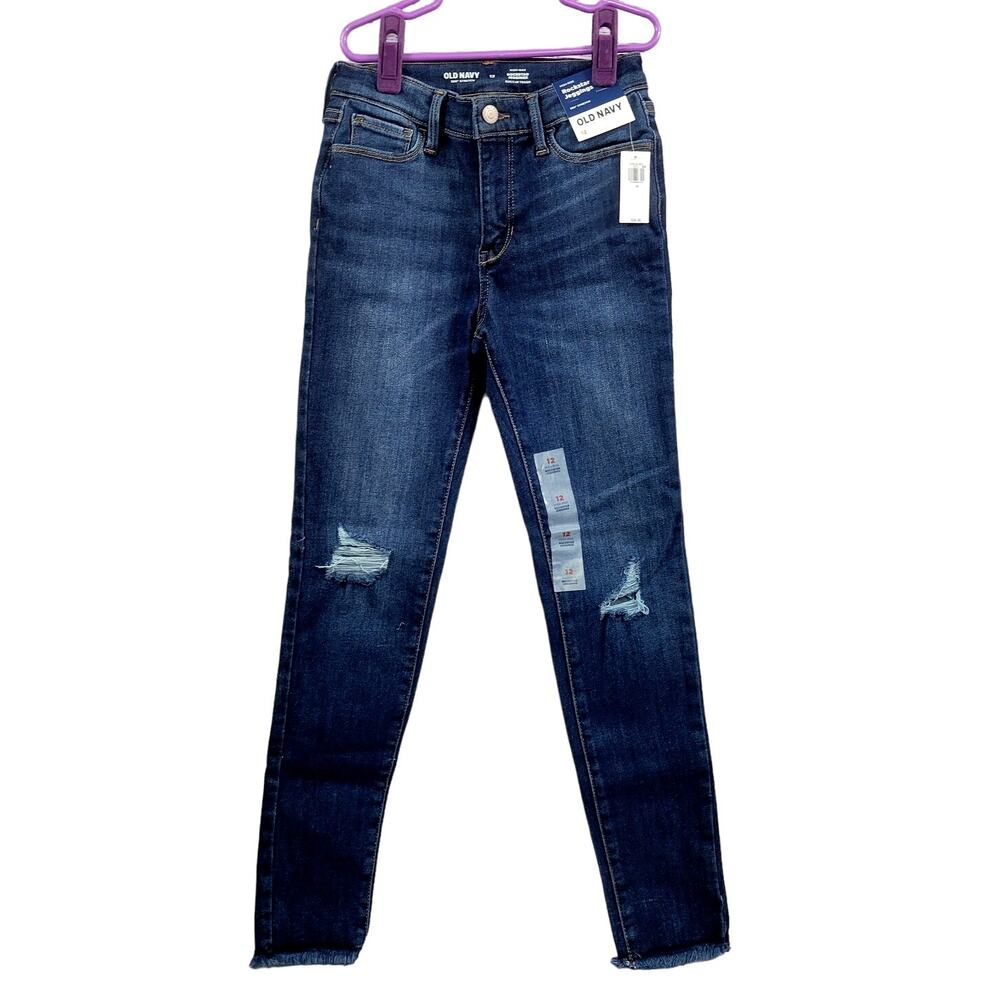 Old Navy Medium Wash High Rise‎ Rockstar Distressed Jeggings Girl's Size 12 NWT
